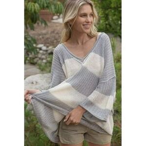 POL Consider it Done Oversized Sweater Top in Cream/Grey MST242